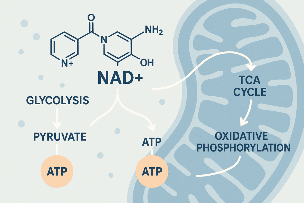 Scientific illustration of NAD+ and cellular metabolism