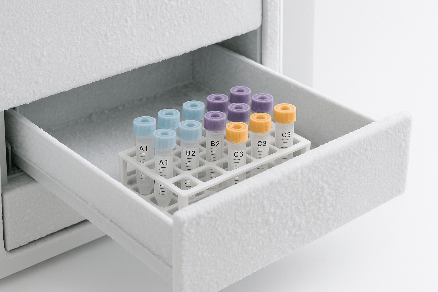 Aliquoted sample tubes prepared for single-use research sessions
