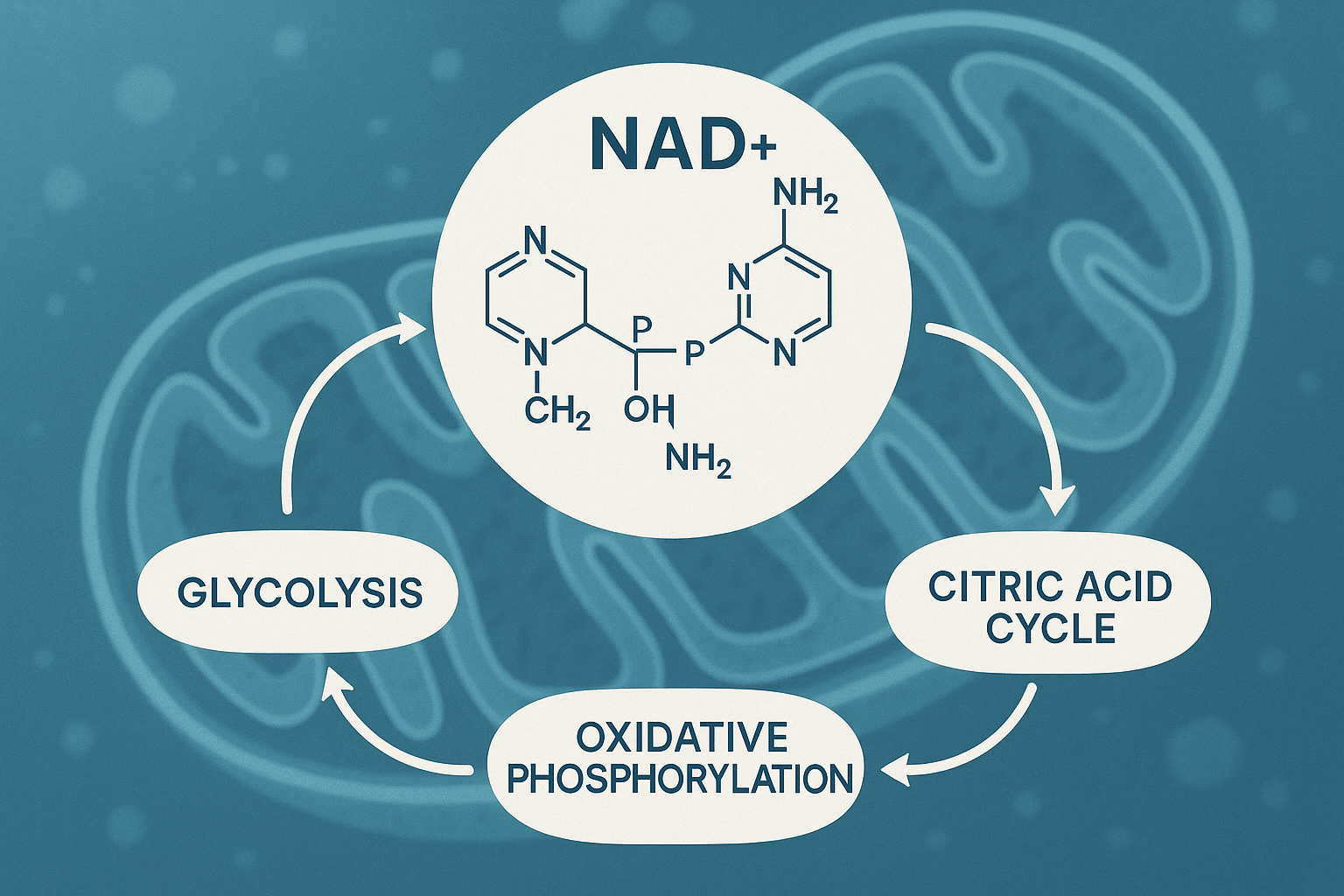 Infographic-style NAD pathway diagram